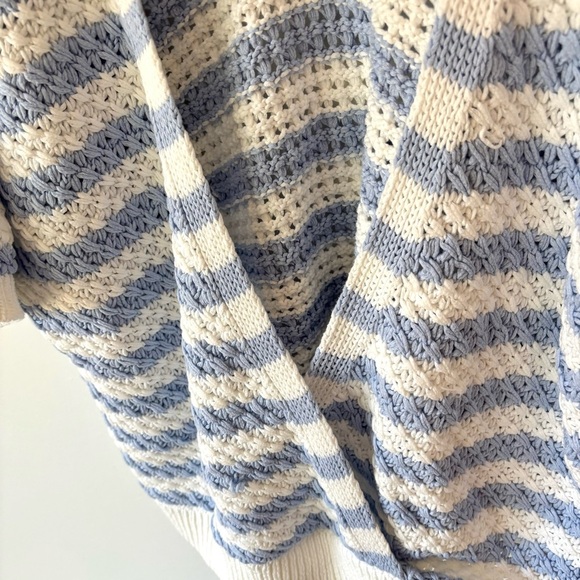 Anthropologie Maeve Grace Blue White Stripe Collared Short Sleeve Knit Sweater - Picture 11 of 14
